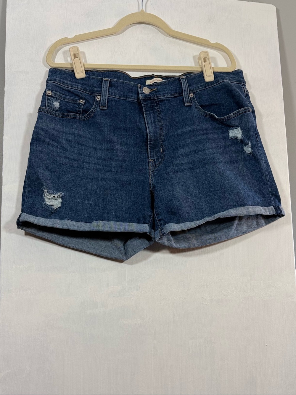 Levi's Dark Blue Distressed Denim Roll-Hem Shorts